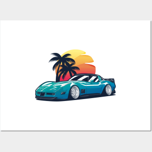 Blue Corvette C3 Sunset Posters and Art